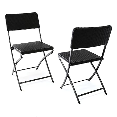 Nexos GM34531_SL2 Klappstuhl 2er Set schwarz in Rattan-Optik Gartenstuhl Balkonstuhl 80 x 40 cm Campingstuhl Bistrostuhl