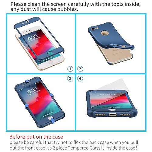 ORETECH Compatible with iPhone 7/8 Case, with Pack HD Screen Protector  360° Full-Body Silicone Soft TPU Hard