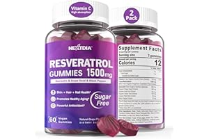 NEXTDIA Resveratrol Gummies 1500mg - Sugar Free Resveratrol Supplement with Quercetin, Grape Seed, Acai Berries Extracts Support Antioxidant, Healthy Aging & longevity, Skin, Brain Wellness - Vegan, 2Pack