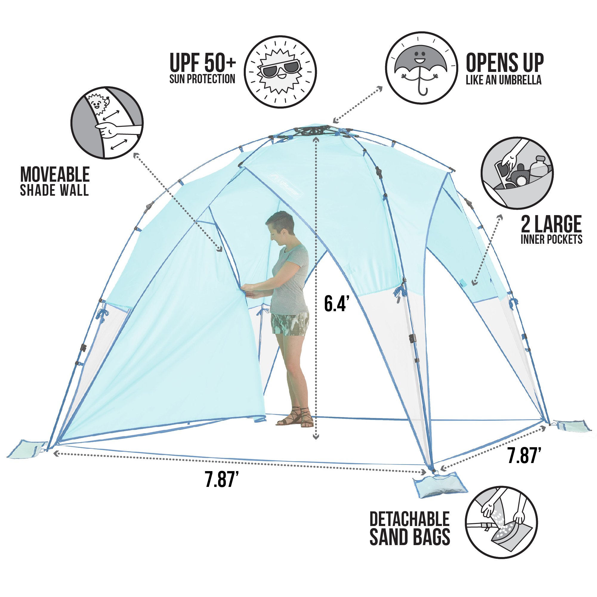 Lightspeed Outdoors Tall Canopy, Beach Shelter, Lightweight Sun Shade