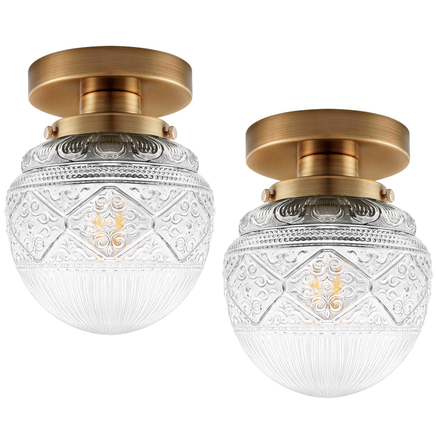 APOTO 2-Pack Semi Flush Mount Ceiling Light Fixture,Gold Small Globe ...