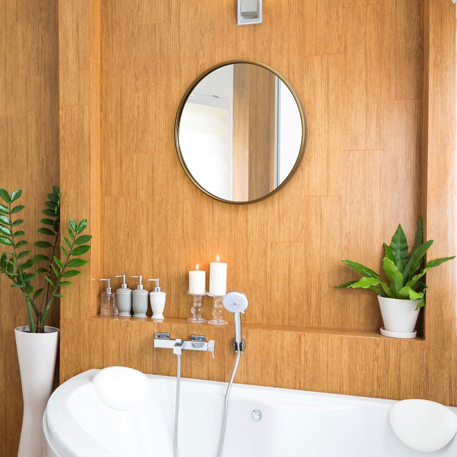 HBCY Creations Circle Wall Mirror Inch Round Wall Mirror for Entryways, Washrooms, Living Rooms and More (Gold, 16"): Furniture & Decor