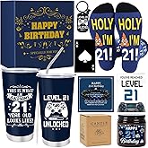 Keluna 21st Birthday Gifts for Men - 21 Year Old Birthday Gifts Set with 20 Oz Tumbler, Bottle Opener, Bracelet, Socks, Keychain, Card for Son, Nephew, Grandson, Brother, Boyfriend Christmas