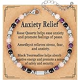 ESPVO Natural Healing Crystal Bracelet for Women, Triple Protection Anxiety Relief New Beginnings Good Luck Empath Protection Jewelry Gift for Friends Daughter Mom 6.5+1.8 Inches