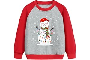 Joctoh Kids Christmas Sweatshirt Boys Girls Reindeer Snowman Toddler Ugly Xmas Sweater Raglan Sleeve Pullover Tops 2-10T
