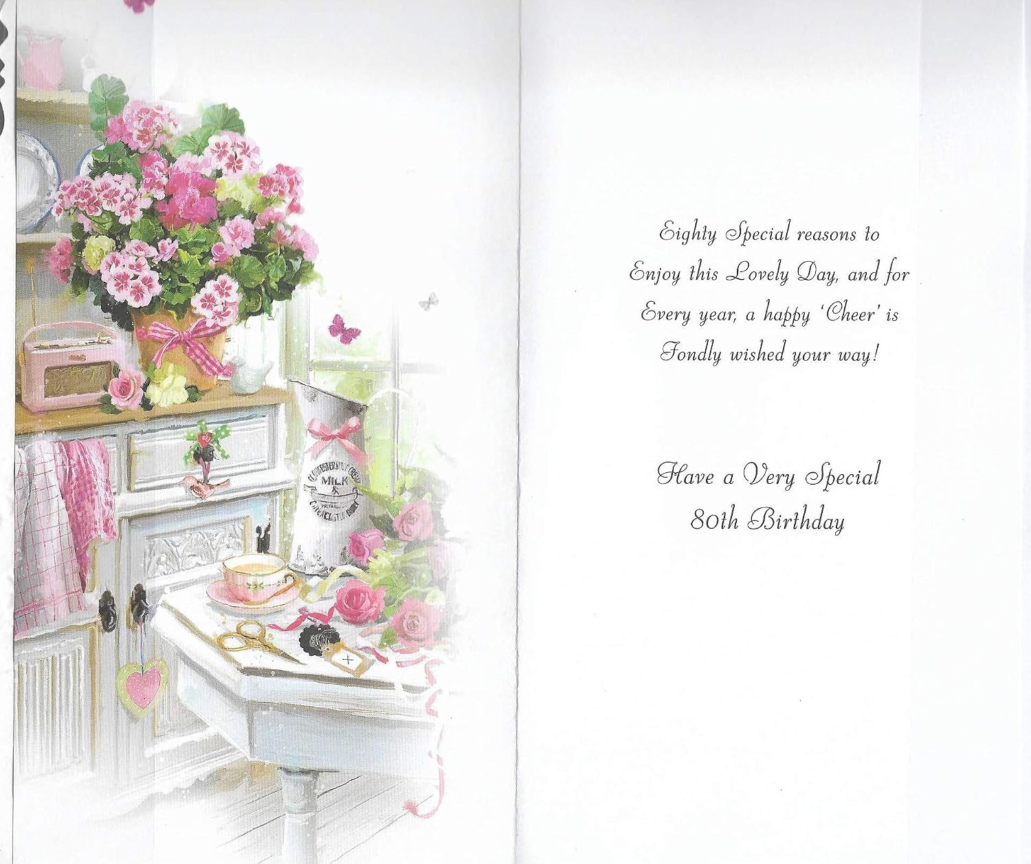 Velvet Moments Beautiful Artistic Female 80th Birthday Card From the Range, Flower Arrangement and Pink Radio - Image 3