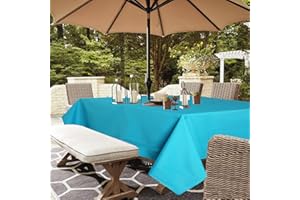youngseahome Outdoor Tablecloth Wrinkle-Free Stain Resistant Waterproof Polyester Fabric Table Cover with Zipper Umbrella Hole for Picnic/Party/Dinner/Patio Garden(60×84inch,Zippered,Aqua)
