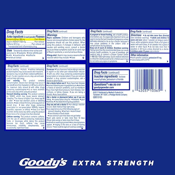 GOODY’S PAIN RELIEF POWDERS, EXTRA STRENGTH HEADACHE POWDER, 50 CT (PACK OF 1)