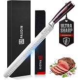 PAUDIN Brisket Knife, 12 Inch Carving Knife, Razor Sharp High Carbon Steel | Brisket Slicing Knife with Granton Edge for Meat Cutting, Roasts, BBQ, Turkey, Sheath Included-Grilling Gifts for Men