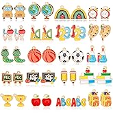 MARFOREVER Back to School Charms, 40Pcs/20 Pairs Teacher Charms for Jewelry Making, First Day of School Enamel Pencil Book Blackboard Pendants for Bracelet Necklace Earrings
