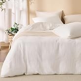 RENEWROOTS Off White Duvet Cover King Size 100% Sandwashed Cotton | Soft, Lightweight, Breathable Duvet Cover Set 3 Pieces with Zipper Clousre &amp; Corner Buttons King 104"x 90"