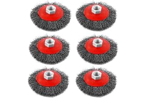 INUSBOJIE Crimped Wire Cup Brush 4", 6 Packs Twisted Knotted Wire Wheel Brush with 5/8-11’’ Threaded Arbor for Angle Grinders and Carbon Steel Wire Brush 0.01’’ for Cleaning Rust,Paint Removal
