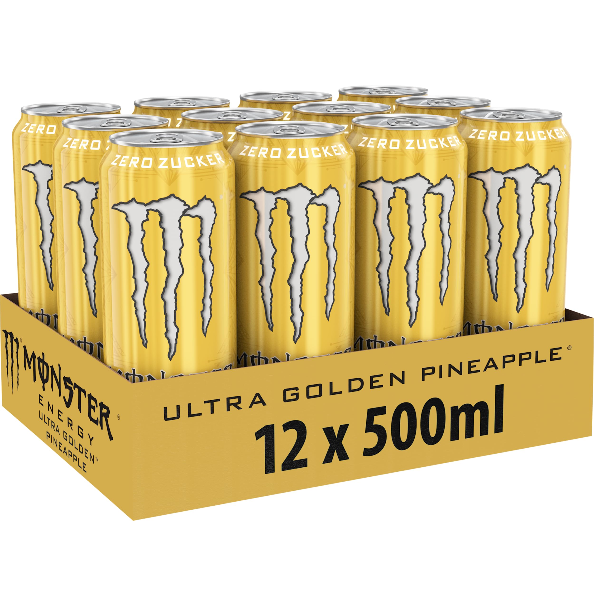 Monster Energy® Ultra Golden Pineapple - koffeinhaltiger Energy-Drink mit fruchtig-leichtem Ananas-Geschmack - full Flavour, zero Zucker, zero Kalorien - in praktischen Einweg Dosen (12 x 500 ml) 3