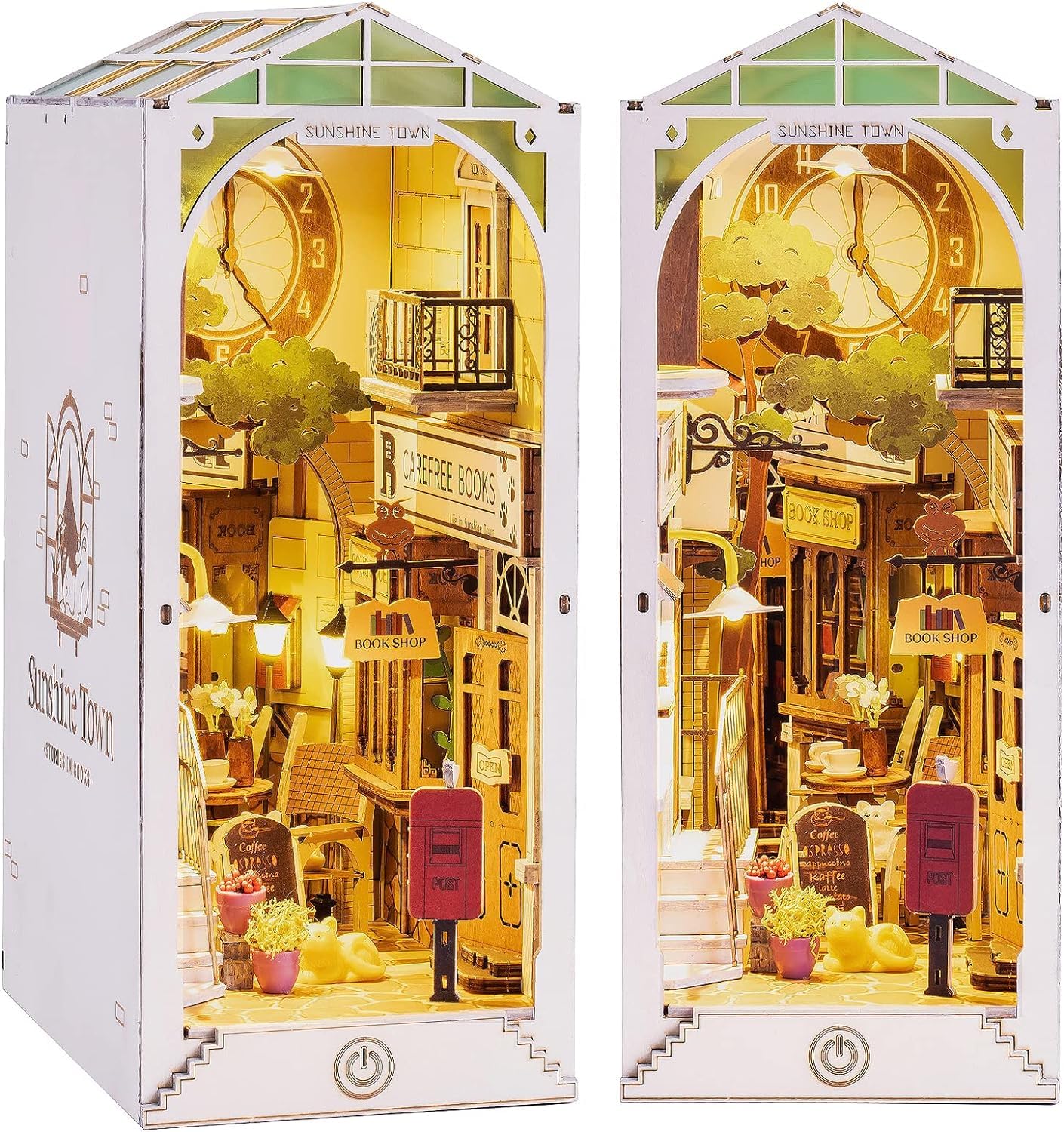 Rolife Book Nook Kits Booknook for Adults 3D Wooden Puzzle Model Kits for Bookshelf Bookends Decor with Furniture and Accessories (Sunshine Town) — image 1