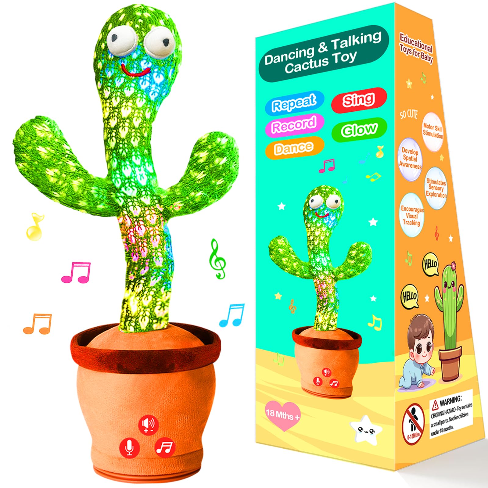 Photo 1 of River Mill Dancing Talking Cactus Toy with Adjustable Volume, Interactive Cactus Baby Toys for 6-18 Months+, Upgraded Safe and Secure Plush Eyes Baby Toys, Birthday Gifts for Babies (Green)