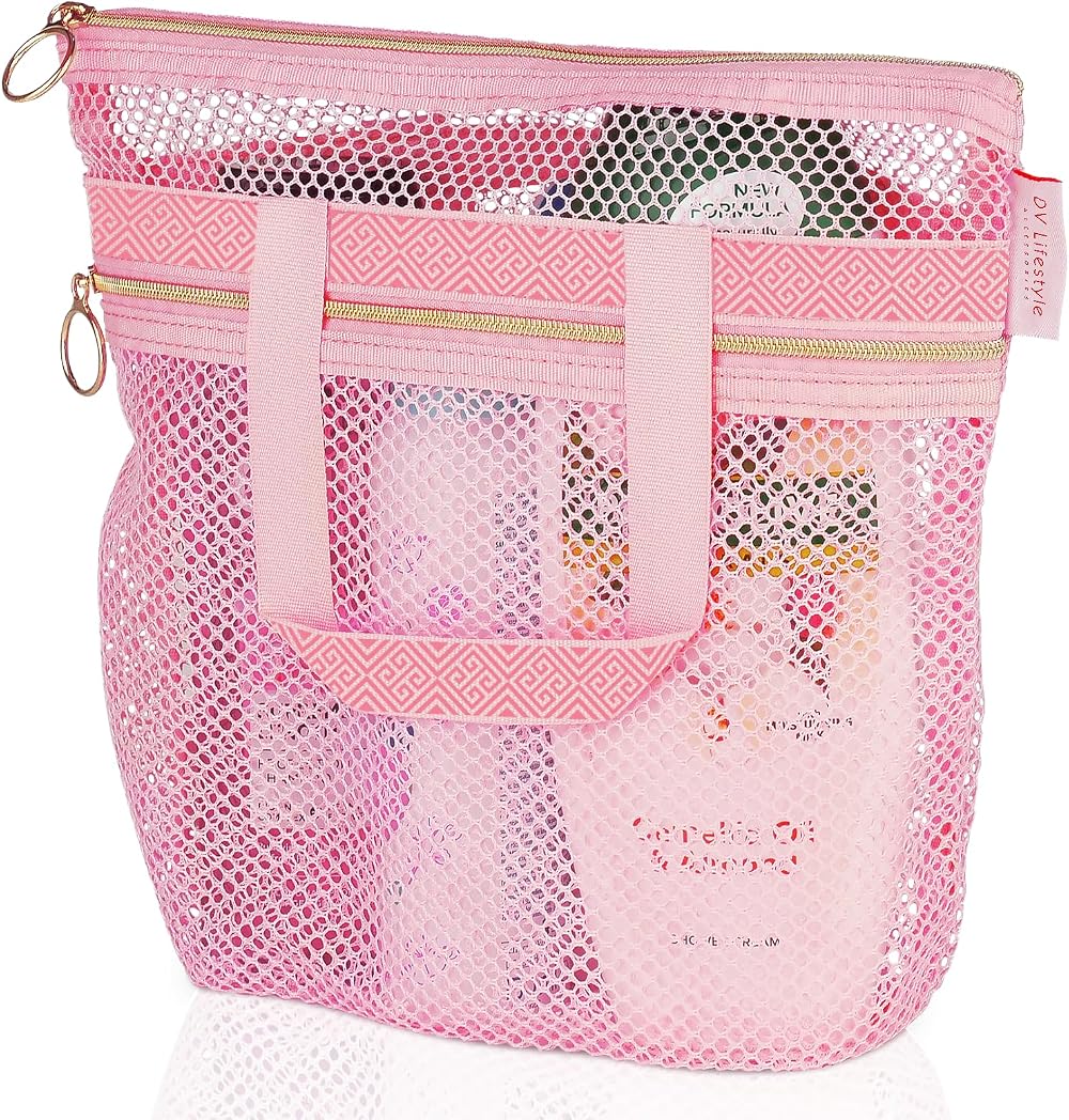 DV Lifestyle Mesh Shower Bag 25 x 26cm with Zippers Pink