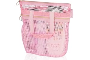 Mesh Shower Caddy Portable 10.2x9.9'' Shower Bag with Zipper & 2 Pockets. Shower Tote Ideal for Gym, Travel, Camp, Beach, for
