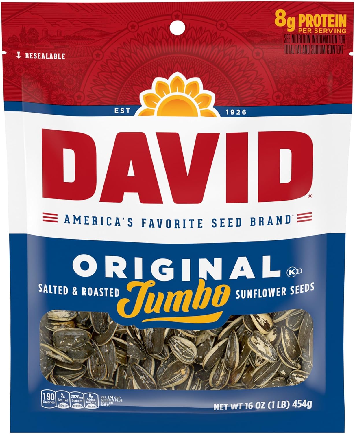 Wall Décor - DAVID Roasted and Salted Original Jumbo Sunflower Seeds, 16 oz