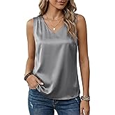 AGSEEM Satin V Neck Tank Tops for Women Dressy Casual Pleated Sleeveless Silk Camisole Blouses Business Work Shirts