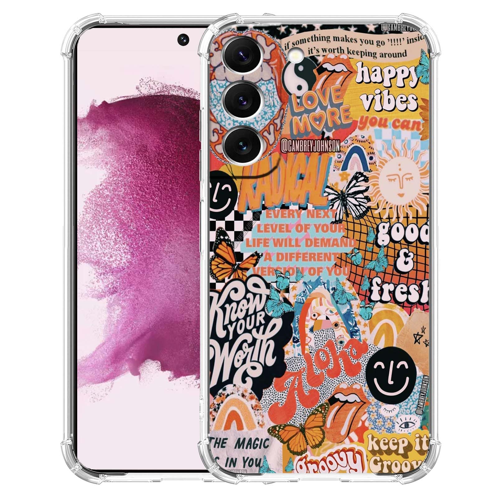 Photo 1 of Aesthetic Collage Case for Samsung Galaxy S22 Plus,Positive Quotes Pattern,Trendy Soft TPU Bumper Case Compatible with Galaxy S22 Plus