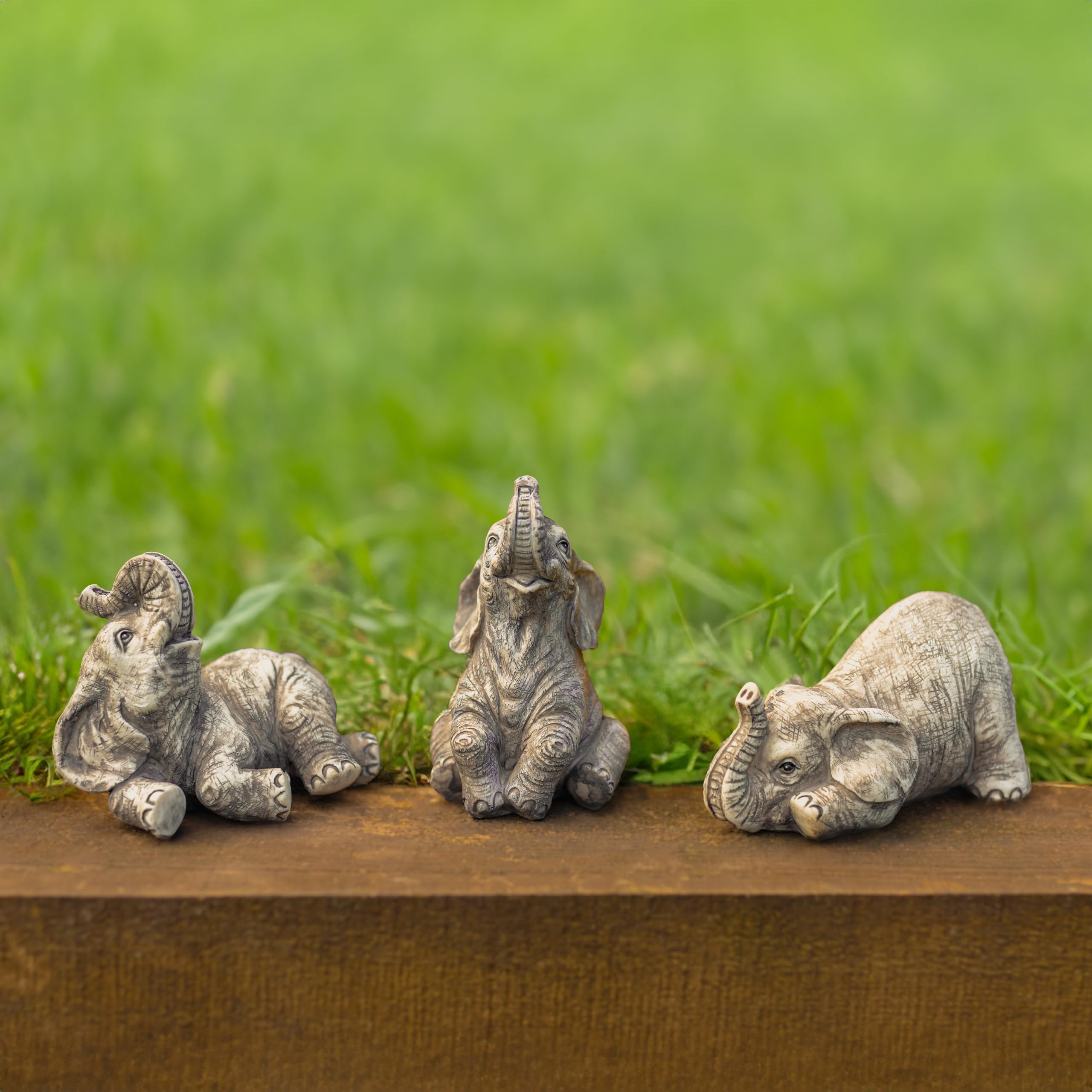 Garden Mile 3pc African Elephants Garden Ornaments Outdoor Hand Painted Weatherproof Resin Statue And Sculpture For Pond, Patio, Garden, Living Room, Bedroom, Shelf Decoration, Indoor And Outdoor