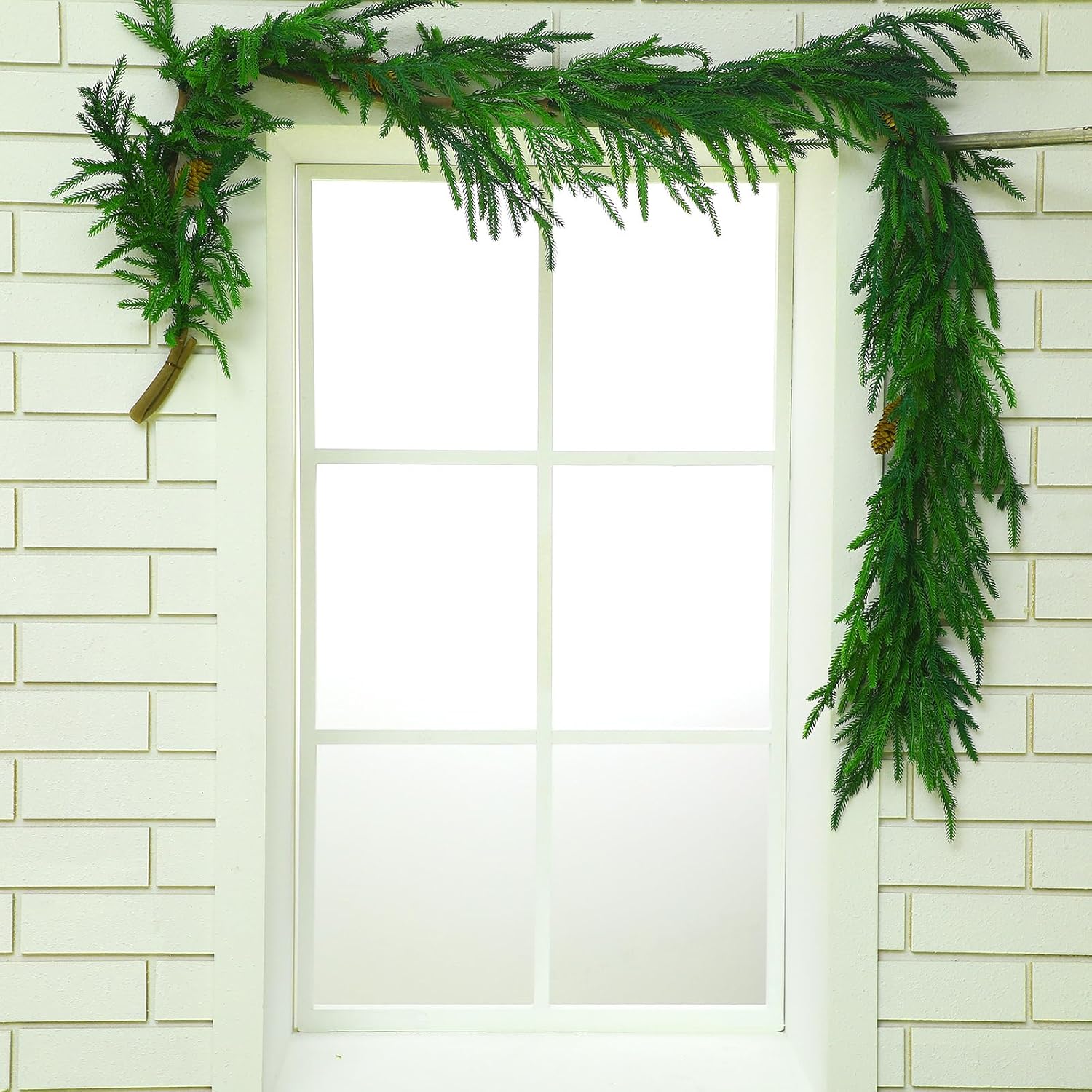 Wreaths, Garlands & Swags - Jutom 6 ft Norfolk Pine Garland Artificial Pine Greenery Garlands with Pine Cones Christmas Norfolk Pine Garland Christmas Garland Cedar Garland Winter Garland for Seasonal Indoor Home Decor (2)