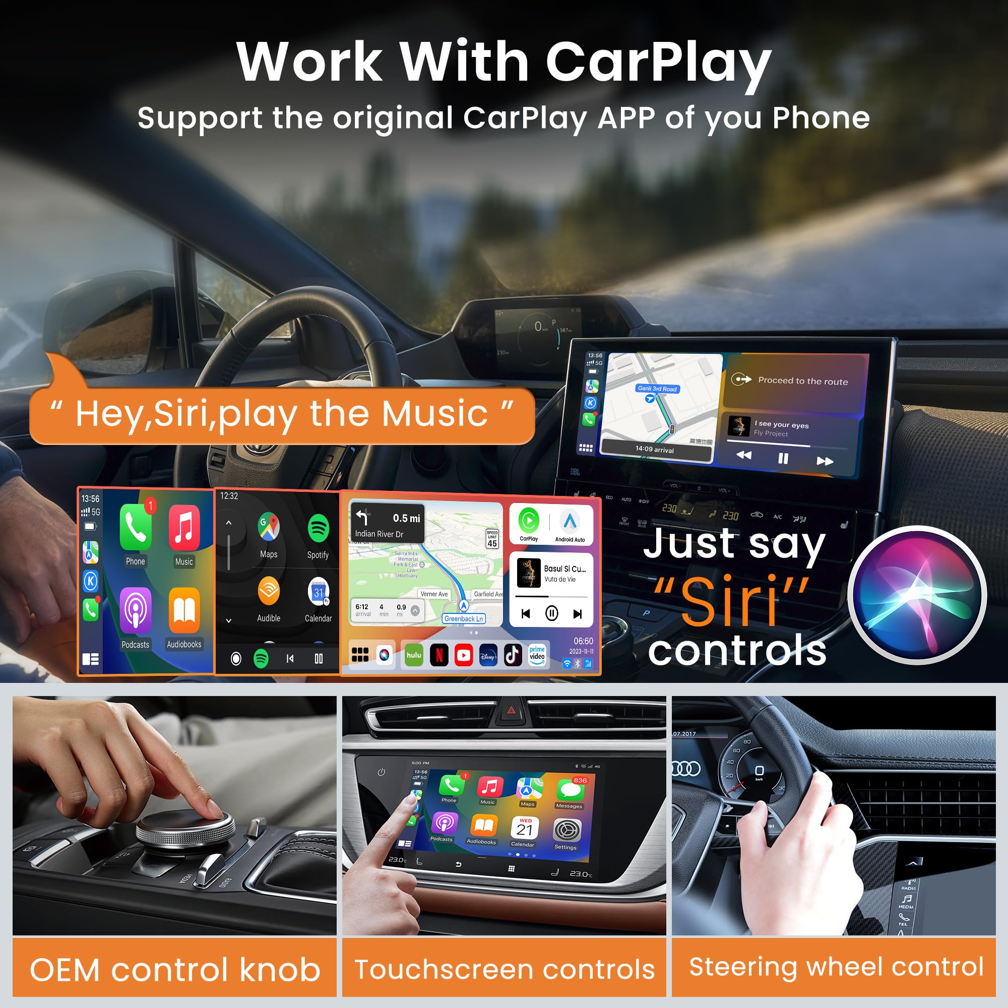 MMB MAX 5.0 CarPlay Box 2024 Android 13.0 Multimedia Video Ai Box, QCM 6225 8-Core 8+128GB Online YouTube/Netflix/Google Store, Support SIM&TF Card Wireless CarPlay & Android Auto Adapter
