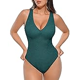 FeelinGirl Shapewear Bodysuit for Women Lace Body Suit Body Shaper Thong V Neck Tummy Control