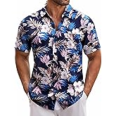 COOFANDY Mens Hawaiian Tropical Shirt Short Sleeve Casual Button Down Floral Summer Beach Shirts with Pocket