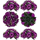 BLOSMON Flower Balls Wedding Rose Centerpieces 6 Pcs Purple Fake Flowers with Base Kissing Balls Decor Artificial Floral Arrangements Flower Bouquet of Roses Home Party Table DIY Decorations
