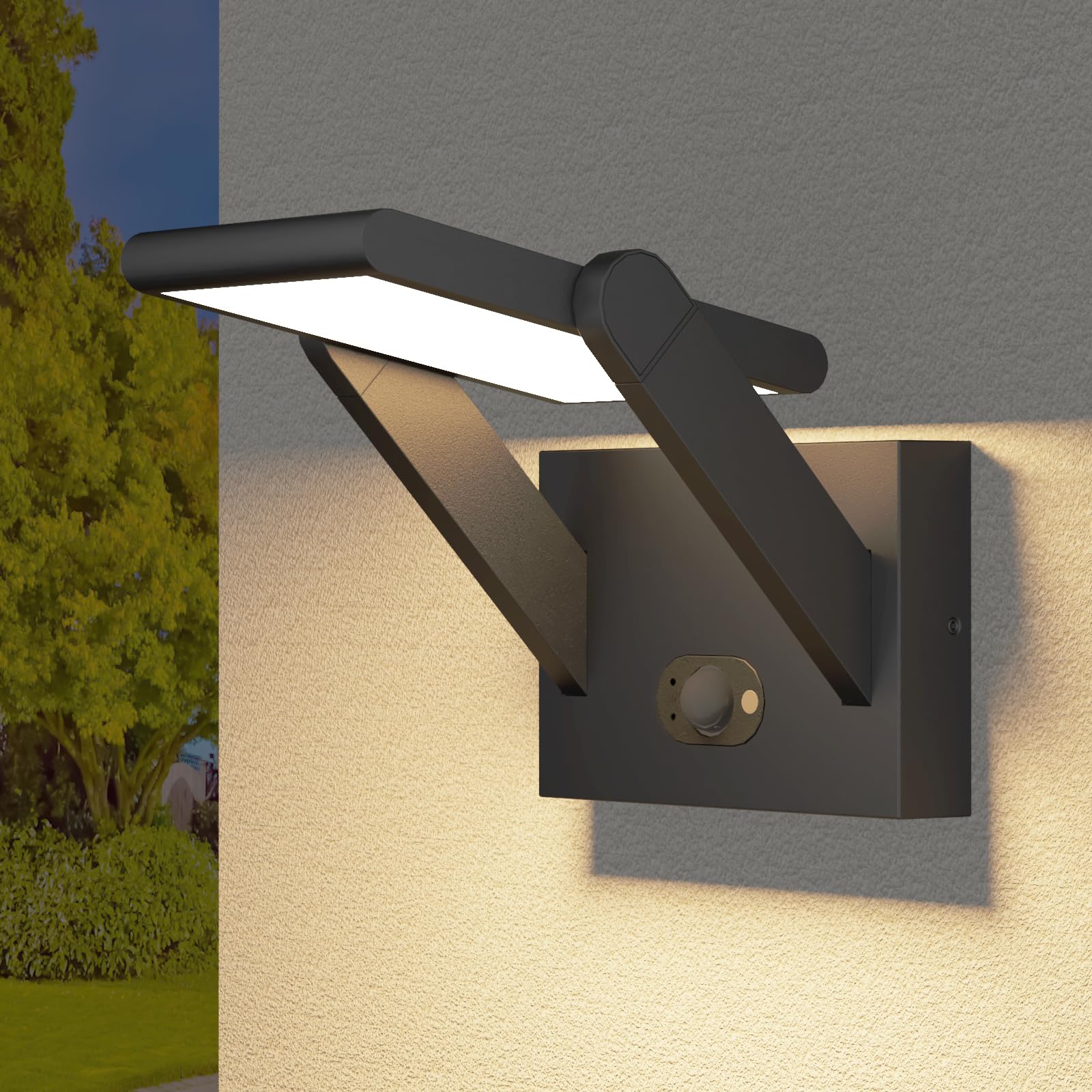 Photo 1 of Solar Outdoor Motion Sensor Wall Light, LED Dimmable Modern Exterior Lights Fixtures, Rotatable and 3 Lighting Modes Aluminum IP65 Waterproof Fixture for Porch Patio Garden Garage Front Door Yard