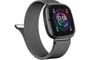 Vanjua Metal Band for Fitbit Sense 2 / Sense Bands, Fitbit Versa 4 / Versa 3 Bands Women Men, Stainless Steel Mesh Magnetic Replacement Bracelet Strap Compatible for Fitbit Sense 2 / Versa 4 Smartwatch