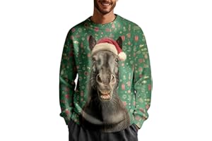 Ugly Christmas Sweater for Men, Funny Animal 3D Print Long Sleeve Knit Pullover Holiday Party Novelty Xmas Jumper
