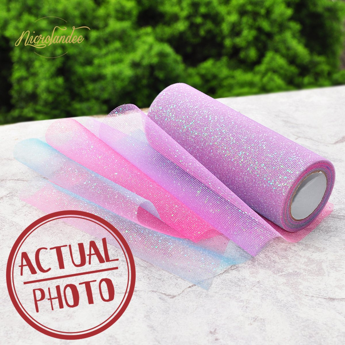 NICROLANDEE Rainbow Glitter Tulle Rolls 6 inch x 10 Yards (30 feet) Shimmer Color for Table Runner Chair Sash Bow Pet Tutu Skirt Sewing Crafting Fabric Wedding Baby Shower Birthday Ribbon