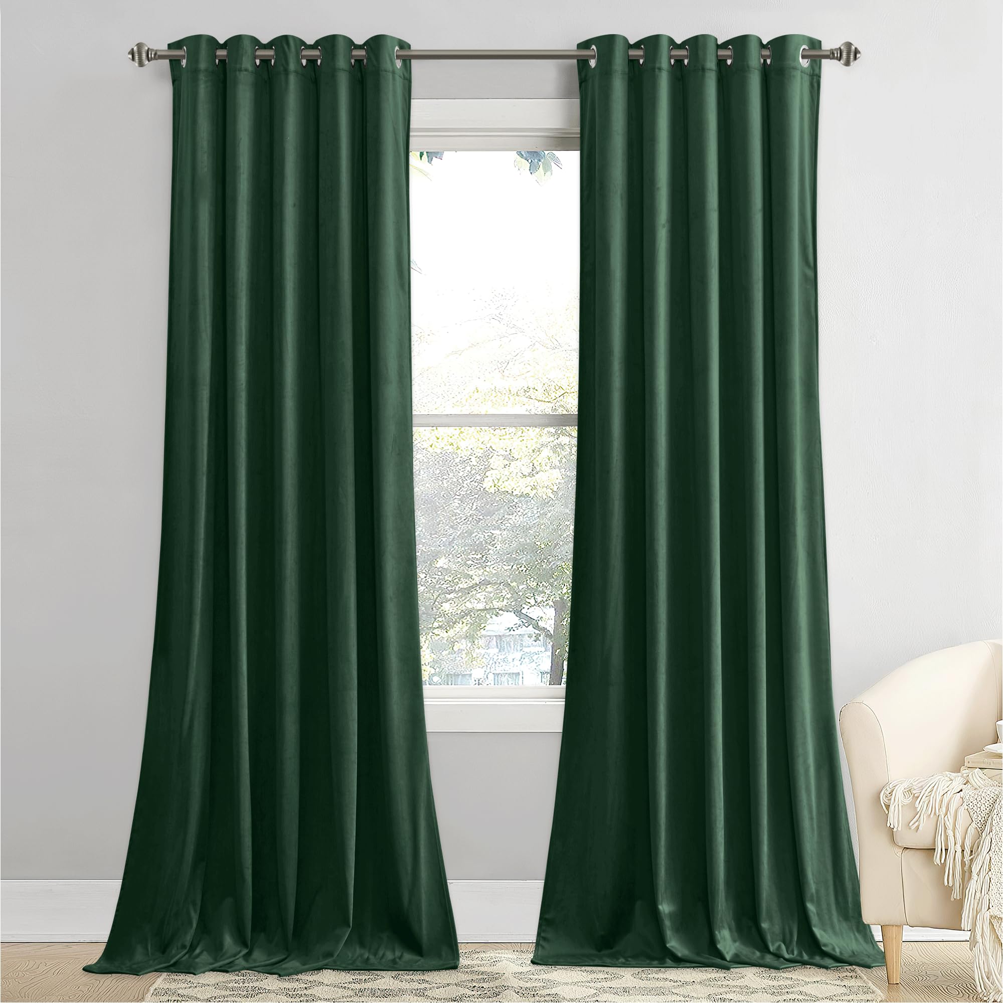 StangH Dark Green Velvet Curtains 96 inches Long 2 Panels, Grommet Green Curtains Room Darkening for Office/Study Luxury Home Decor Backdrops for Holiday Party, W62 x L96 Image