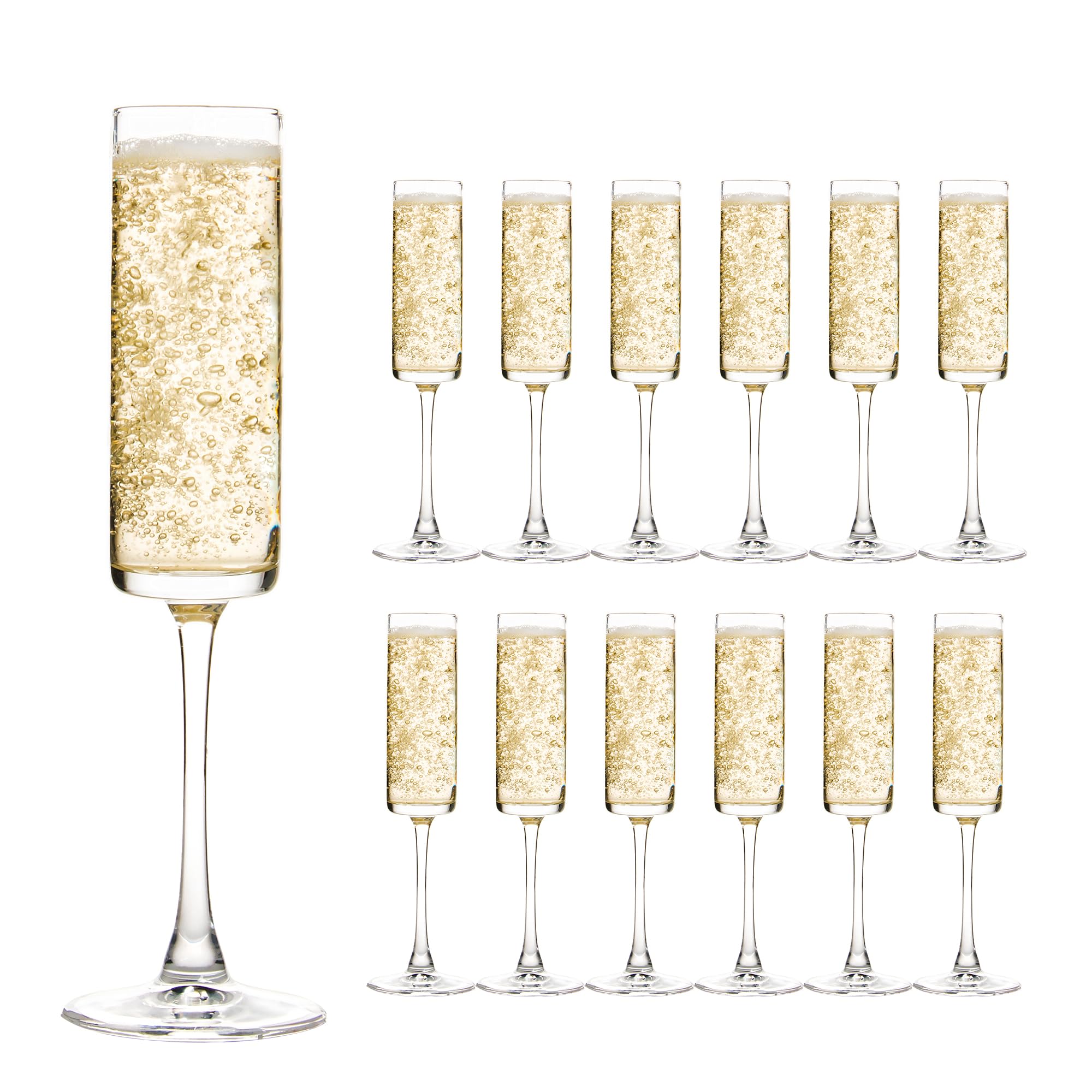 Photo 1 of UMEIED 6 Oz Cylinder Champagne Flutes Set Of 12, Long Stemmed Crystal Clear Champagne Flute Glass Set, Sparkling Wine Glass for Home Party Wedding Anniversary Birthday Christmas