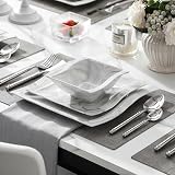 MALACASA Flora 18-Piece Marble Grey Square Dinner Set for 6 Porcelain Microwave view 7