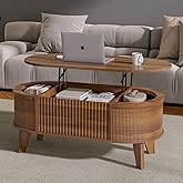 LYNCOHOME Fluted Lift Top Coffee Table with Storage,Modern Oval Coffee Table for Living Room or Home Office（Walnut）