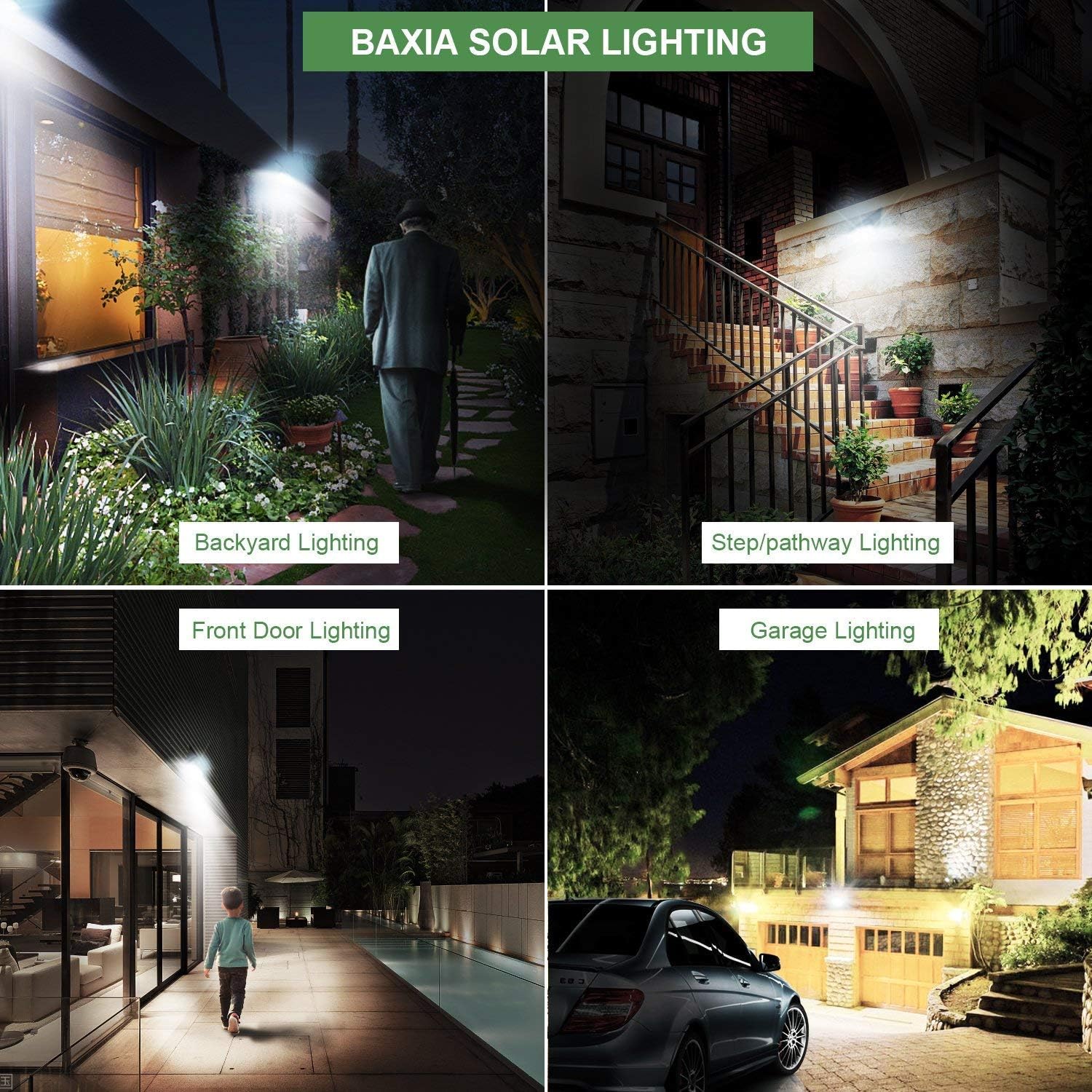 BAXIA TECHNOLOGY Solar Lights Outdoor, Wireless 100 LED Solar Motion Sensor Lights Waterproof Security Wall Lighting Outside for Front Door, Backyard, Steps, Garage, Garden (2000LM, 4PACK) - - 
