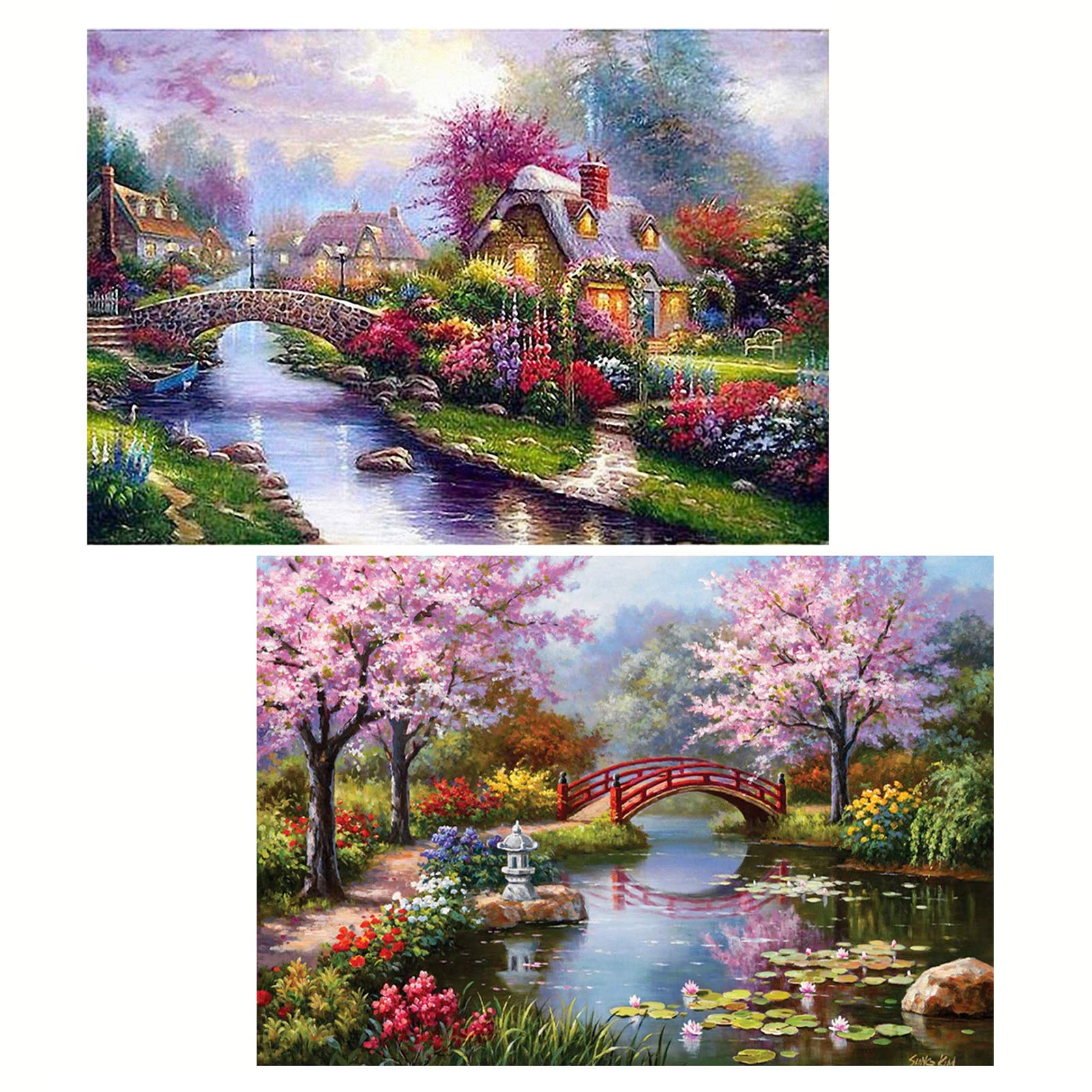 VEGCOO 2 Pack 5D DIY Diamond Painting Kits for Kids and Adults, Full Drill Painting Crystal Rhinestone Embroidery Paintings Art Craft for Home Wall Decor