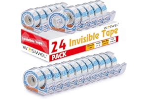 WOSWEL Tape Refills with Dispenser, 24 Roll Invisible Tapes, 3/4 Inch X 600 in, Gift Wrapping Tapes Supplier for Christmas Home School Office Use