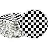 HSPAIDYP 40 Pcs Black & White Checkered Party Supplies - Racing Themed Paper Plates, 7" Dessert Plates for Kids Sports Themed Race Car Birthday Party Decorations