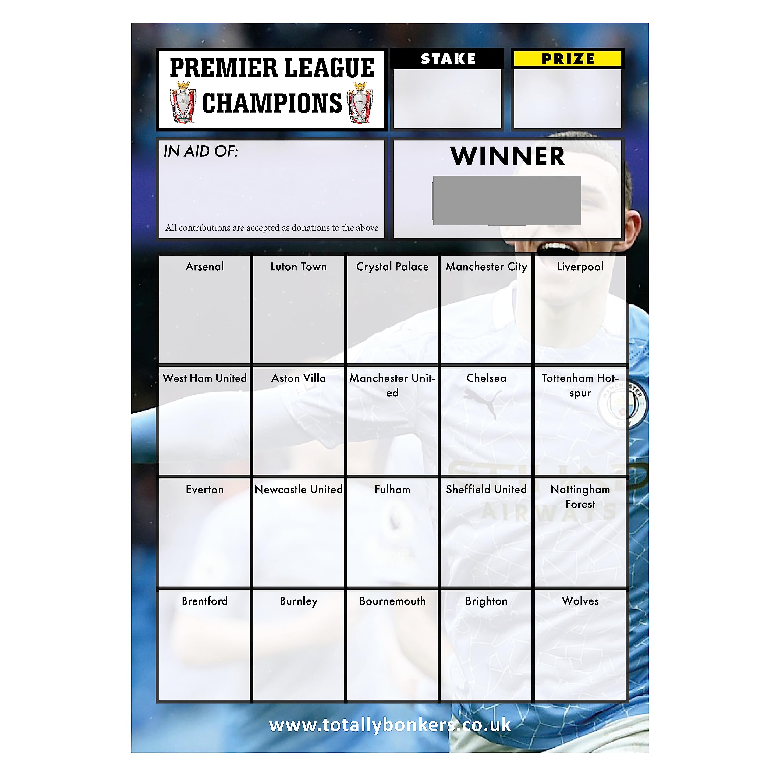 Totally Bonkers - Football Premier League Fundraising Scratch Cards - 20 Square - A6 (148x105mm) - 10 Pack - TB0034 - Blind Card