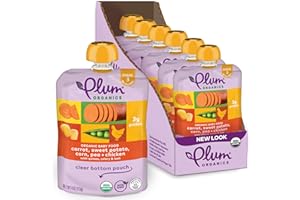 Plum Organics Stage 3 Organic Baby Food - Carrot, Sweet Potato, Corn, Pea, and Chicken - 4 oz Pouch (Pack of 6) - Organic Baby Food Pouch