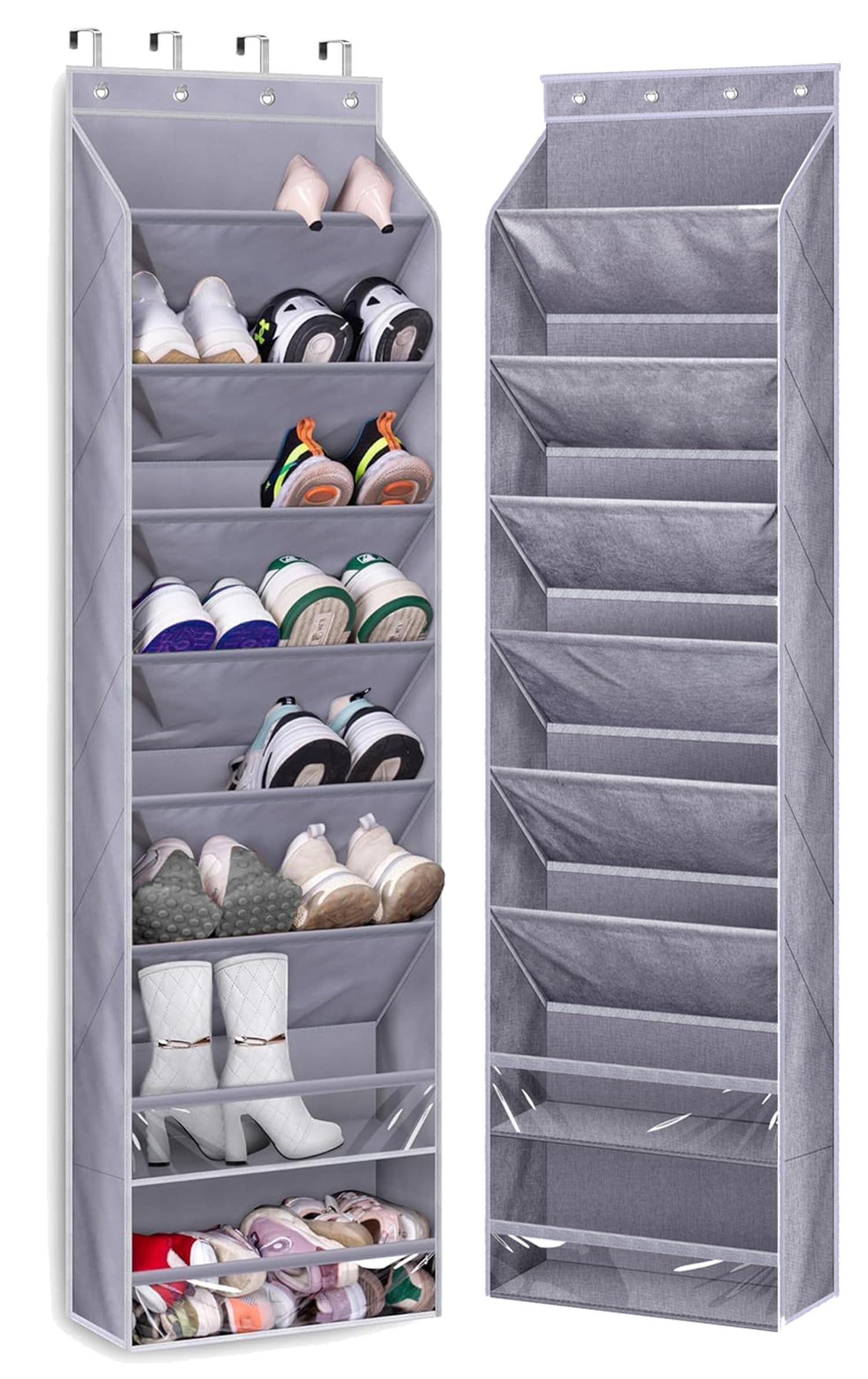MISSLO Over Door Shoe Organiser Storage, Large Over Door Organizer 8 Shelves, Hanging Shoe Rack Holder Narrow Shoe Hanger with Deep Pockets for Closet fit 20 Pairs Sneakers, Boots, Grey