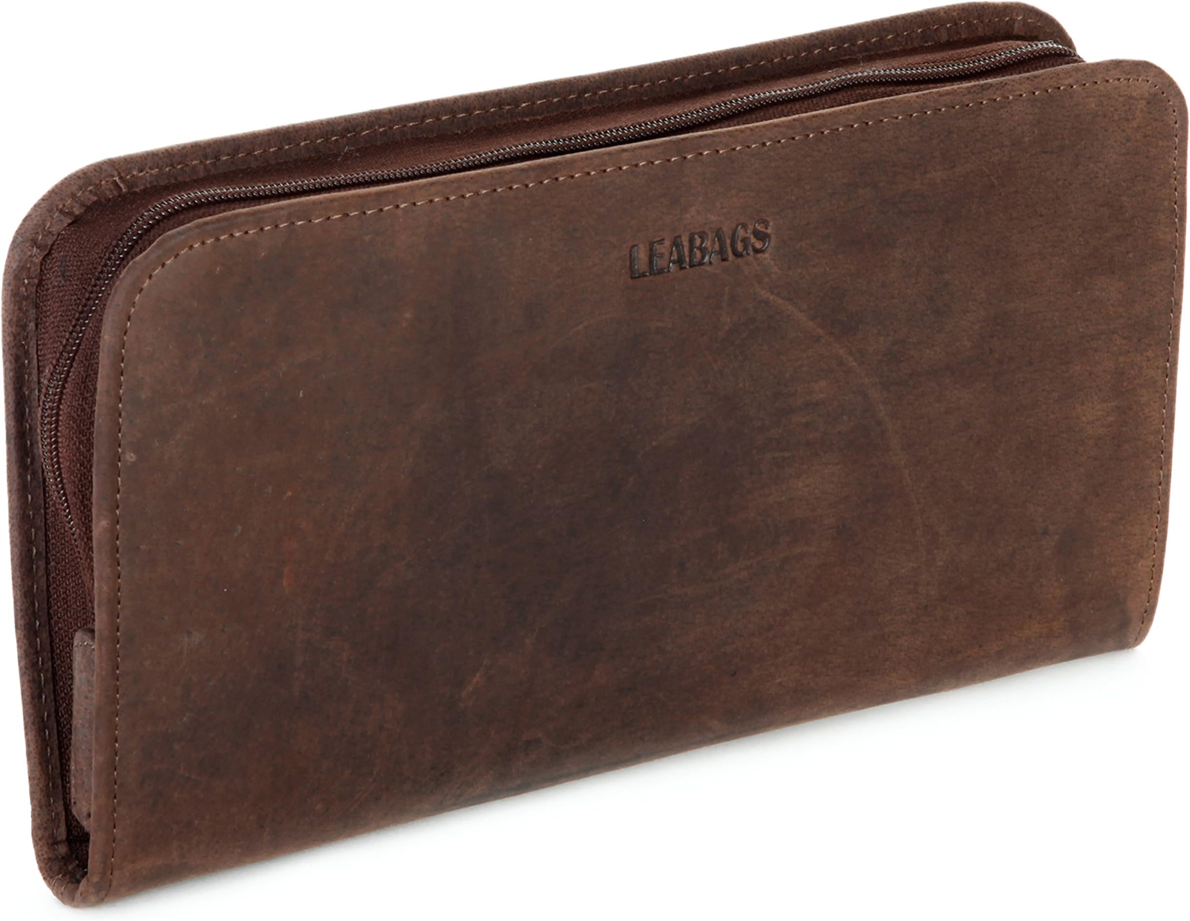 LEABAGS Palm Desert Genuine Buffalo Leather Toiletry Bag in Vintage Style - Nutmeg