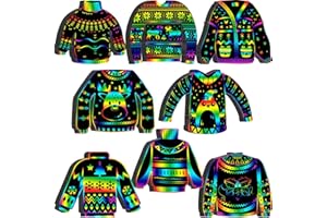 Hollowfly 80 Pcs Ugly Sweater Scratch Cards Christmas Party Favors Rainbow Christmas Tree Ornament Scratch Paper Xmas Crafts for Winter Xmas Home Classroom DIY Activities