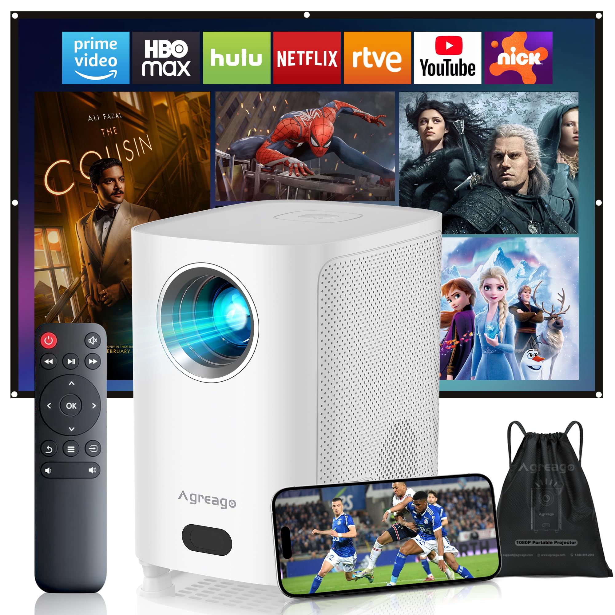 Photo 1 of [Electric Focus] Projector with WiFi and Bluetooth, Native 1080P 15,000 Lumens 4K Supported, Agreago Outdoor Movie Projector for Home Theater UP to 300", for iOS/Android/TV Stick/HDMI/USB