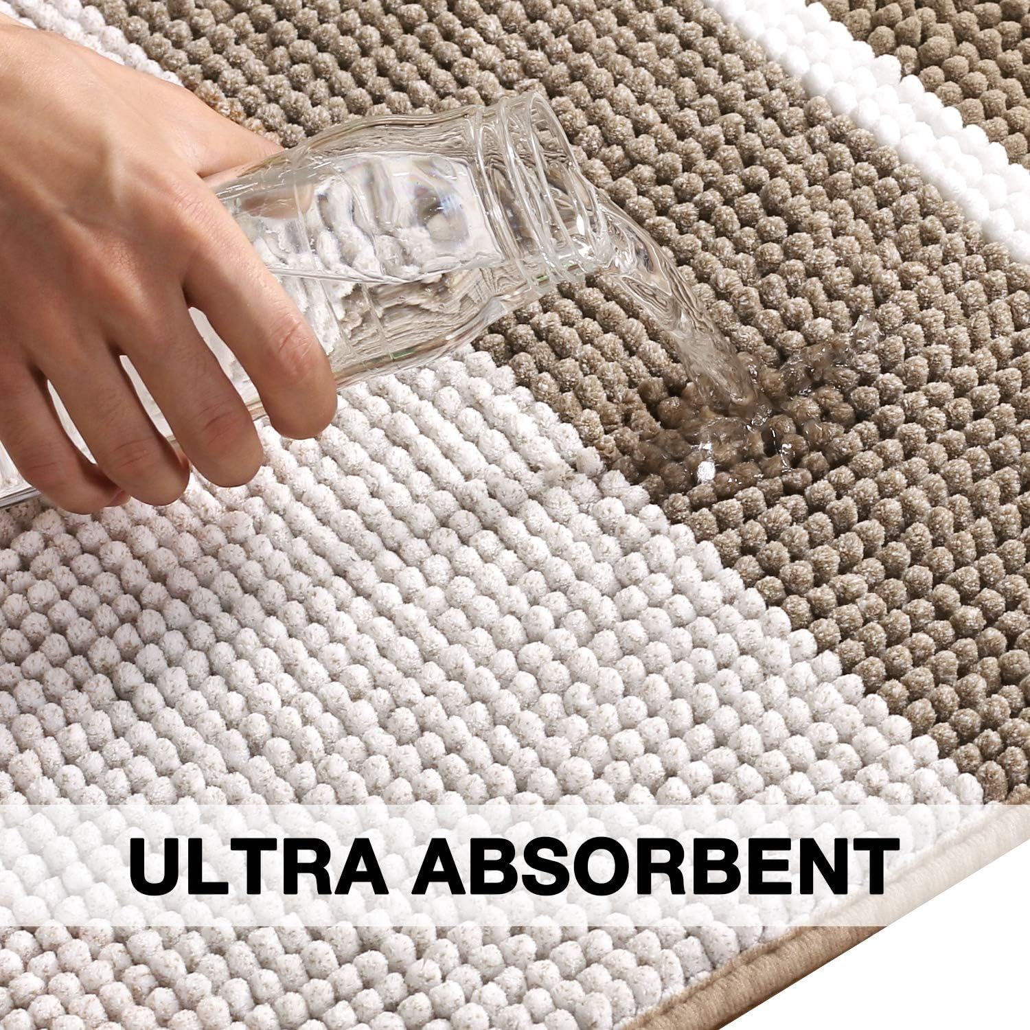 Super Absorbent Tufted Chenille Rug with Non Slip Backing, Gradient Taupe Stripe Pattern Microfiber Bath Rug, Machine Washable Thick Bathroom Floor Mat for Tub Shower, (20×32 inch, Taupe): Home & Kitchen