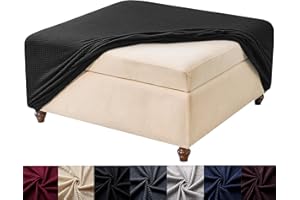 HFCNMY Stretch Square Ottoman Cover - Knitted Jacquard Ottoman Slipcover with Elastic Bottom - Black X-Large